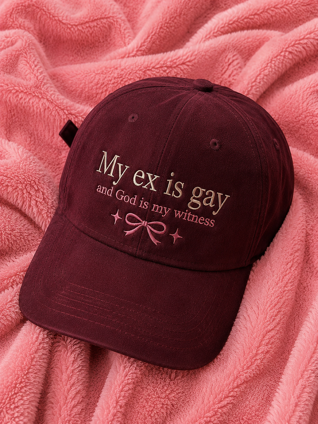 Velvet Embroidered Cap “My Ex Is Gay