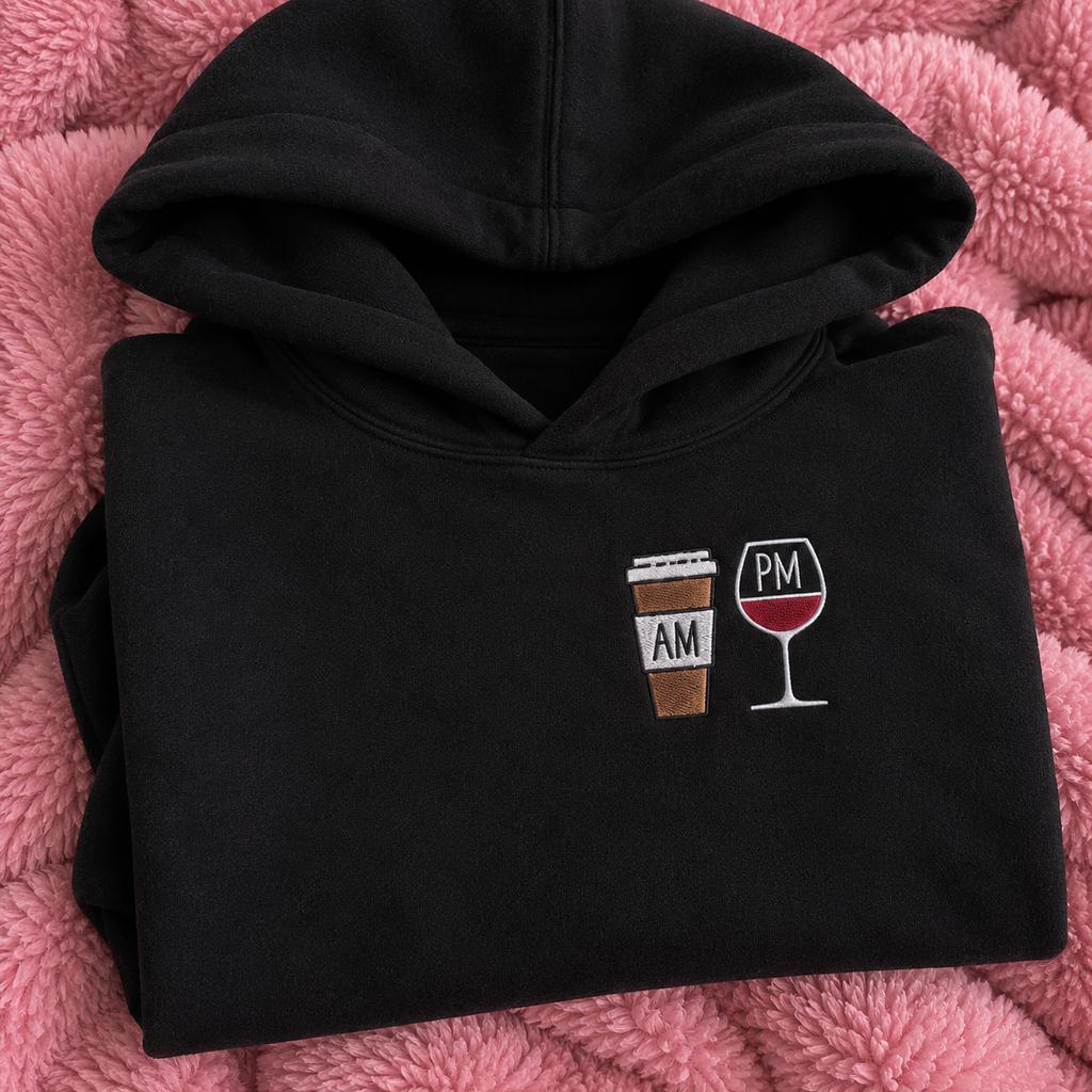AM Coffee, PM Wine – Hanorac Cropped Brodat